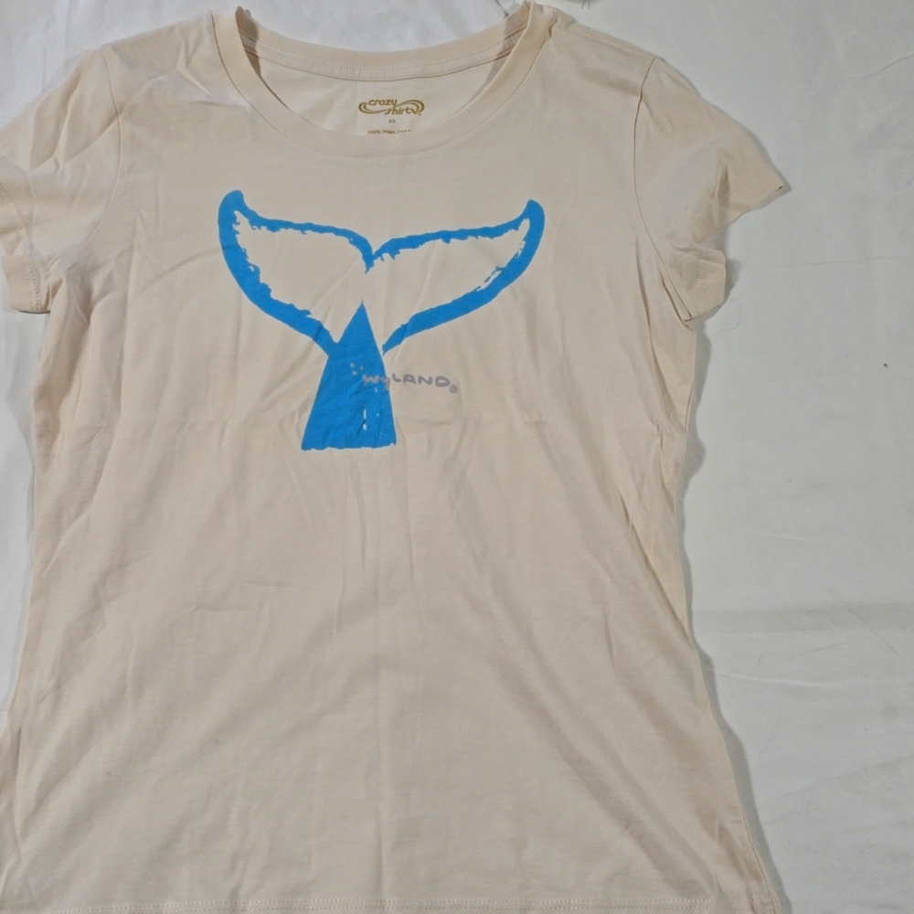 Blue Whale Tail Crazy Shirts Coconut Dyed Cream T-shirt Tee‎
